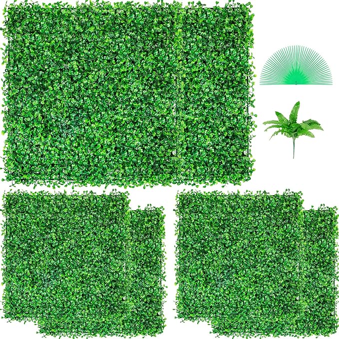 VEVOR Artificial Boxwood Panel 6pcs, 20 x 20 in 1.6 in Sun Protected Boxwood Hedge Wall Panels, Artificial Grass Backdrop Green Fake Wall for Privacy Fence Decor Indoor Outdoor Garden Backyard