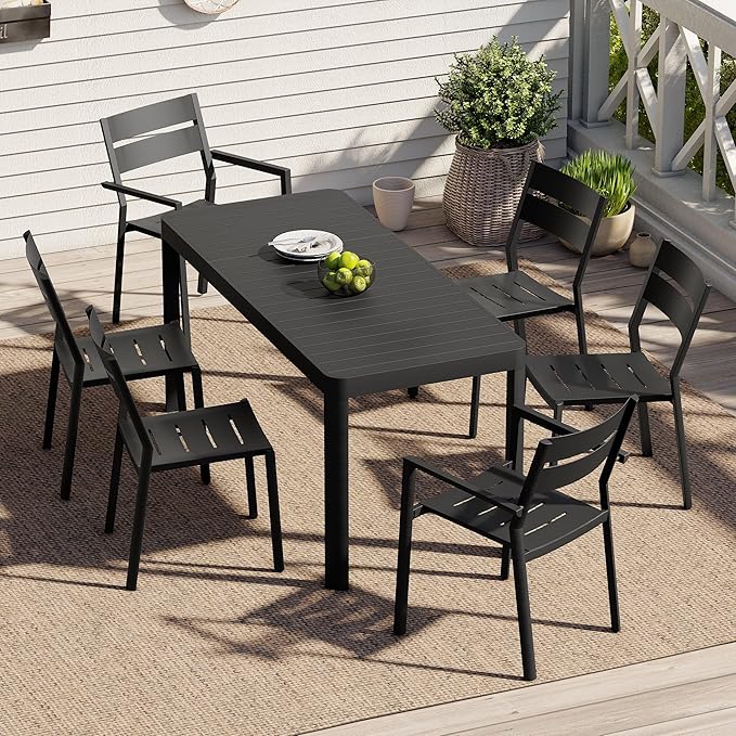 Pellebant Aluminum Stackable Patio Dining Chairs Set of 2, Black Outdoor Dining Chair with Armless, All Weather for Patio, Lawn, Garden