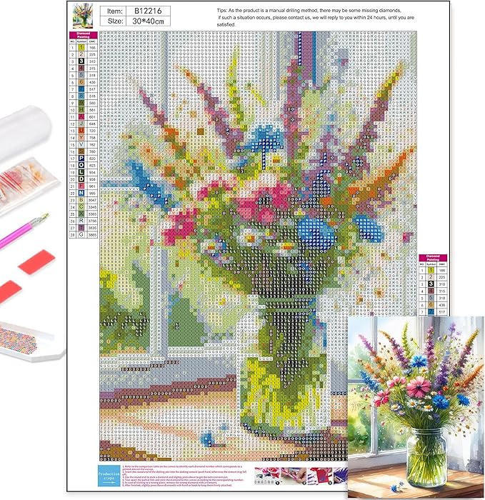 Axquilon Diamond Painting Kits for Adults - Flower vase 5D Diamond Art Kits Full Drill Diamond Paintings with Diamonds Gem Art and Crafts Home Decor 12x16inch