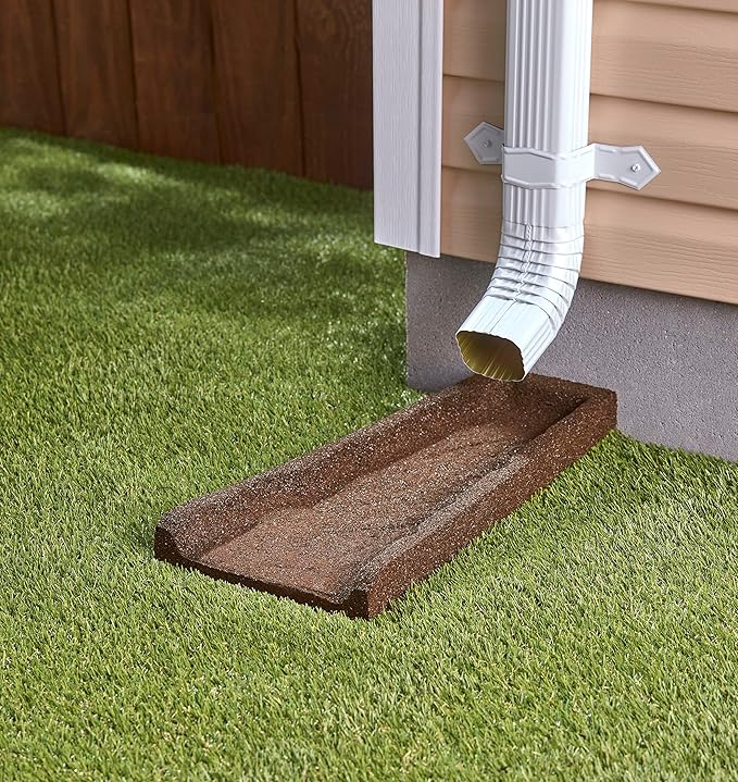 Rubberific Premium Rubber Downspout Splash Block, Rain Guard, Stone Textured Drain Extender (Brown)