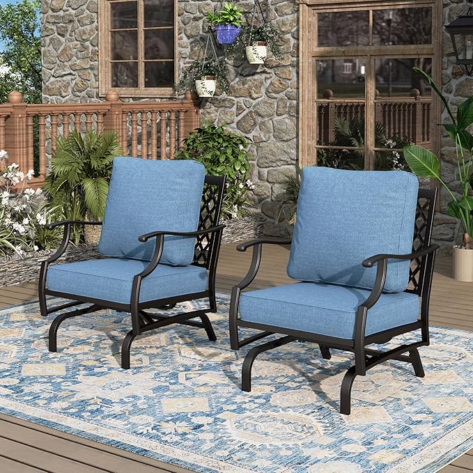 Patio Chairs Set of 2, High Back Outdoor Patio Metal Chairs with 5.75" Thick Cushions for Bistro Balcony Porch Deck and Yard, Navy Blue