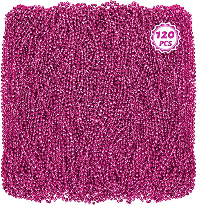 120PCS Mardi Gras Beads, 33 IN Bead Necklace, Rosered Mardi Gras Accessories, Party Costume Beads Parade Throws Bulk for Christmas Pirate Party Favors Supplies Decor