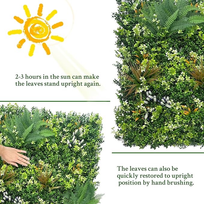 ODTORY Artificial Grass Boxwood Hedges Wall Panels: 40" x 40" (11.5 sqft) UV-Anti Faux Greenery Fake Ivy Leaves Privacy Fence Screen Backdrop for Garden Covering Privacy, Outdoor Indoor Decor