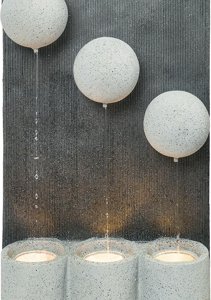 Alpine Corporation 37" Tall Outdoor Floor Calming Infinity Fountain with LED Lights, 3-Tier Modern Water Fountain, Gray