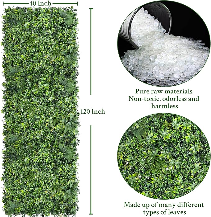 ODTORY Artificial Greenery Wall Panels: 40"x 120" (33.5 sqft) Faux Grass Wall Backdrop Boxwood Ivy Privacy Screen with UV Protection,Fake Hedge Fence for Outdoor,Indoor,Garden,Backyard and Home Decor