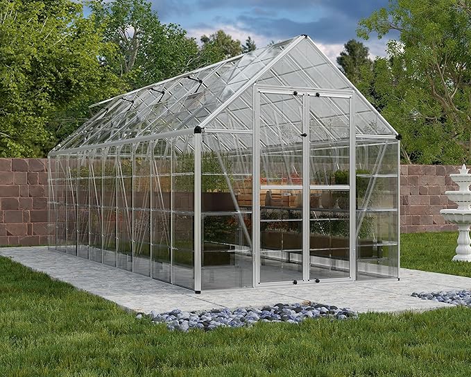 Palram - Canopia Snap & Grow 8 Ft. x 20 Ft. Greenhouse Kit Hobby DIY Walk In Green House Heavy Duty Polycarbonate, Aluminium Frame, with Lockable Door and Vent for Outdoors, Garden, Backyard In Silver