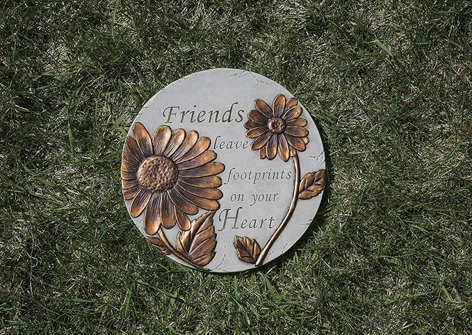 Friends Leave Footprints Bronze Tone 9 x 9 Resin Stone Outdoor Decorative Stone