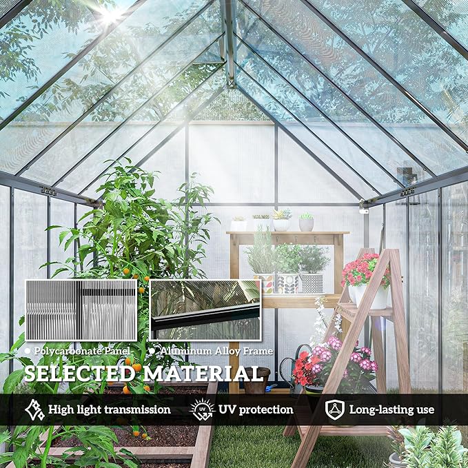 Outsunny 11x6 ft Polycarbonate Greenhouse with Swing Door and Two Adjustable Roof Vents, Aluminum Walk-in Greenhouse Outdoor Greenhouse for Patio Garden Backyard, Black