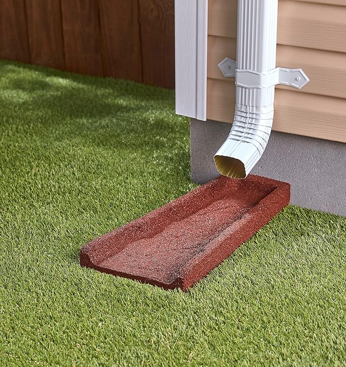 Rubberific Premium Rubber Downspout Splash Block, Rain Guard, Stone Textured Drain Extender (3 Pack, Red)