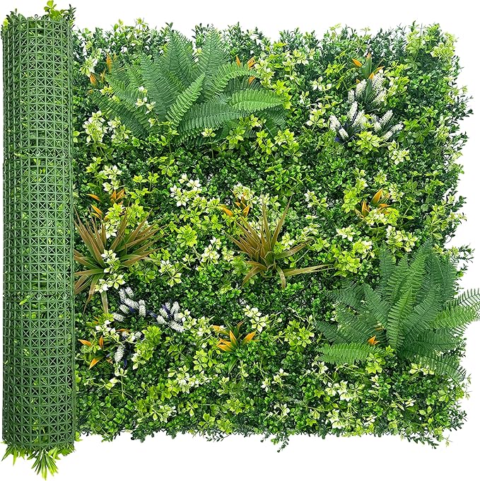 ODTORY Artificial Grass Boxwood Hedges Wall Panels: 40" x 120" (33.5 sqft) UV-Anti Faux Greenery Fake Ivy Leaves Privacy Fence Screen Backdrop for Garden Covering Privacy, Outdoor Indoor Decor