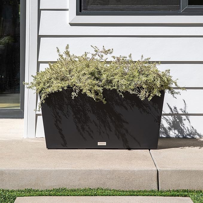 Veradek Pure Series Midori Trough Planter - Large Rectangular Planter for Outdoor Deck/Porch | Durable All-Weather Use with Drainage Holes | Modern Decor for Shrubs, Flowers, Small Plants