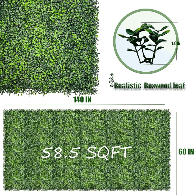 DOPGIB Artificial Boxwood Roll Panels: 60"x 140"(58.5 SQFT) UV-Anti Faux Ivy Leaves Grass Wall for Patio Balcony Privacy, Garden, Backyard Greenery Wall Backdrop and Fence Decor